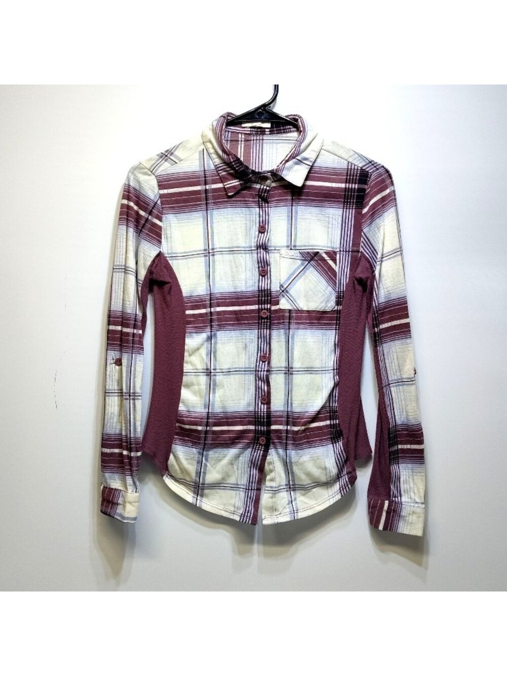 Paper + Tee Button-Up Shirt Roll Tab Sleeves Ribbed Sides Size Medium Multicolor